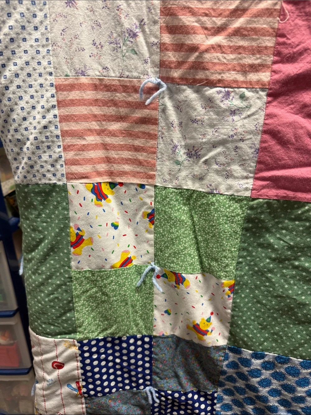 Handmade Patchwork Quilt Throw in Teal, Blue & Multicolor